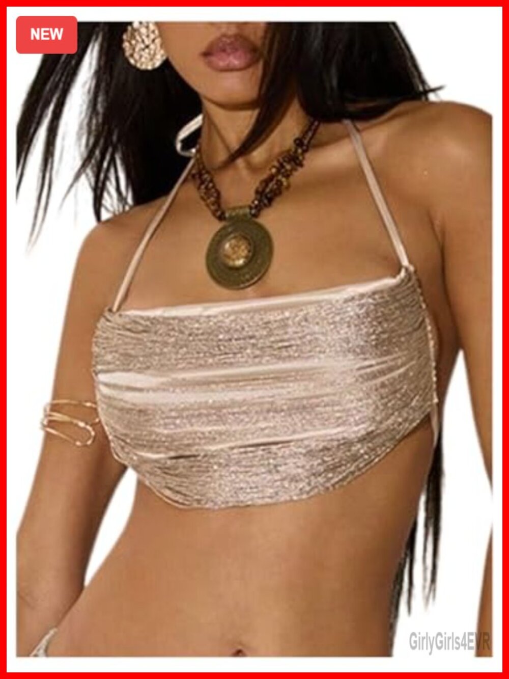 Draped Fringe Halter Crop Top Tie Backless Party Tank
